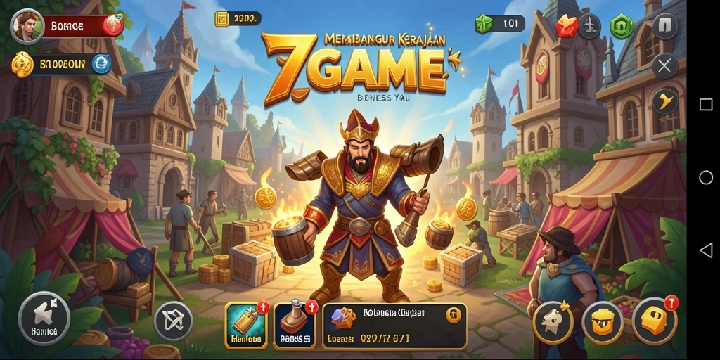 Screenshot gameplay 7GAME menampilkan aksi membangun bisnis yang seru.