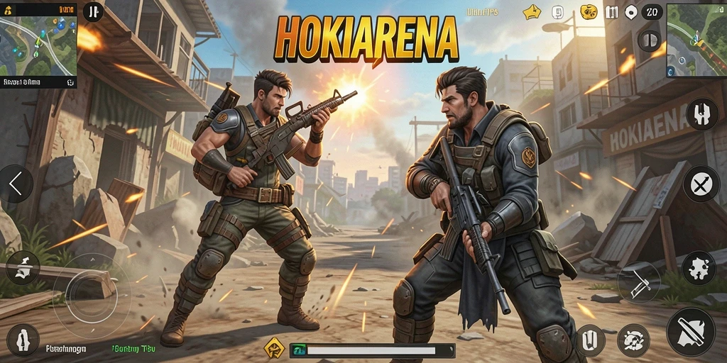 Tampilan gameplay seru HOKIARENA dengan aksi mendebarkan di TPS.