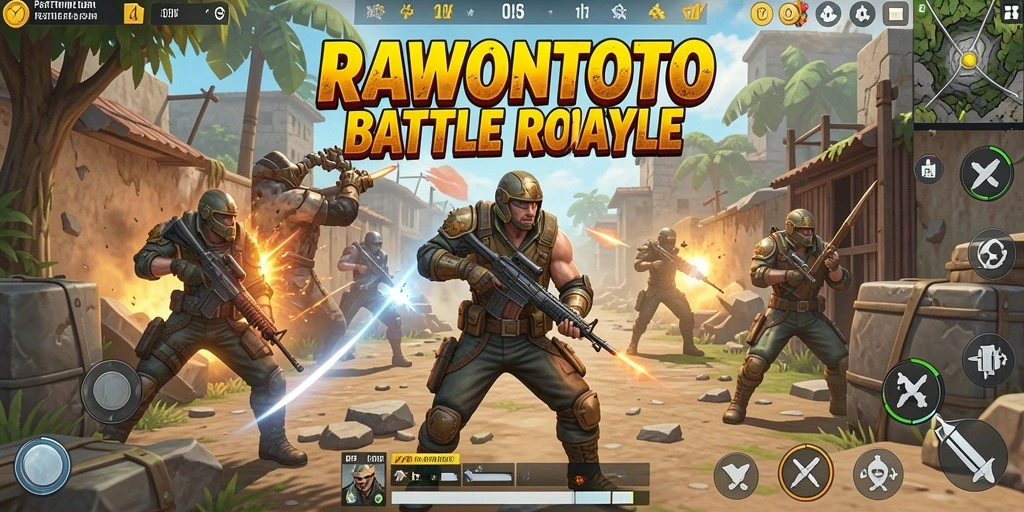 Screenshot menunjukkan pertarungan intens di arena Battle Royale.